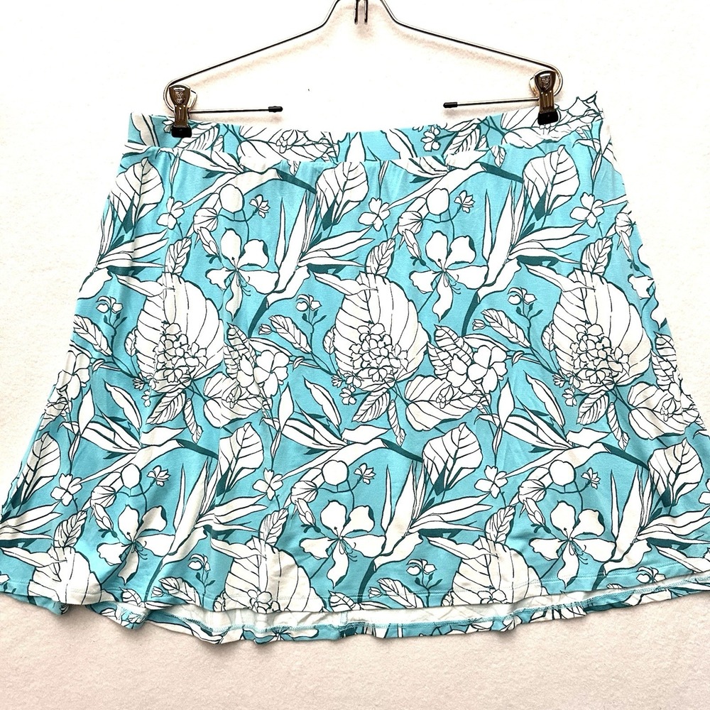 LANE BRYANT 18/20 Pull-On Short Skirt Floral Stretch Tropical Aloha Blue‎ Aqua